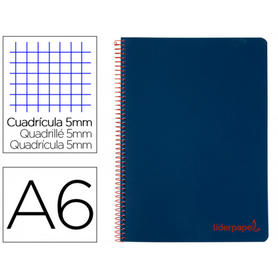 Cuaderno espiral liderpapel a6 micro wonder tapa plastico 120h 90 gr cuadro 5mm 4 bandas color azul marino