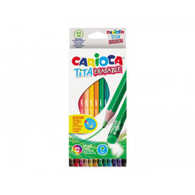 Lapices de colores carioca tita borrable con goma caja de 12 unidades colores surtidos