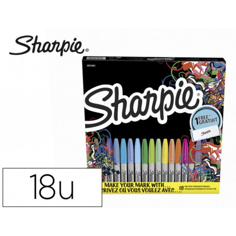 Rotulador sharpie permanente pack mariposa de 18 unidades punta fina colores surtidos + estuche para decorar regalo