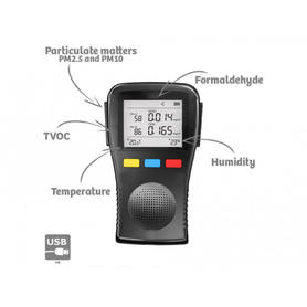 Medidor de area orium calidad del aire portatil pantalla lcd con 5 sensores usb color negro 180x105x15 mm