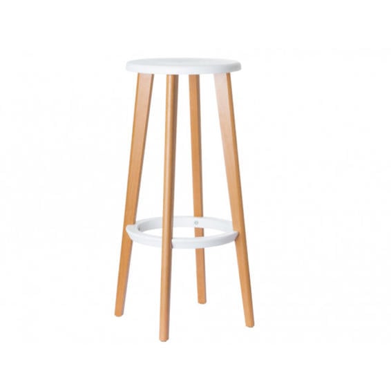 Taburete fast-paperflow bar stools woody alto con asiento y patas de madera color blanco / haya 330x760x330 mm