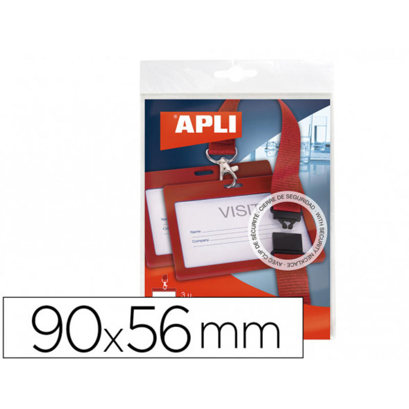 Identificador apli con cordon seguridad 90x56 mm color rojo blister de 3 unidades