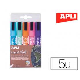 Rotulador apli para pizarra tinta tiza punta redonda 5,5 mm blister de 5 unidades colores pastel surtidos