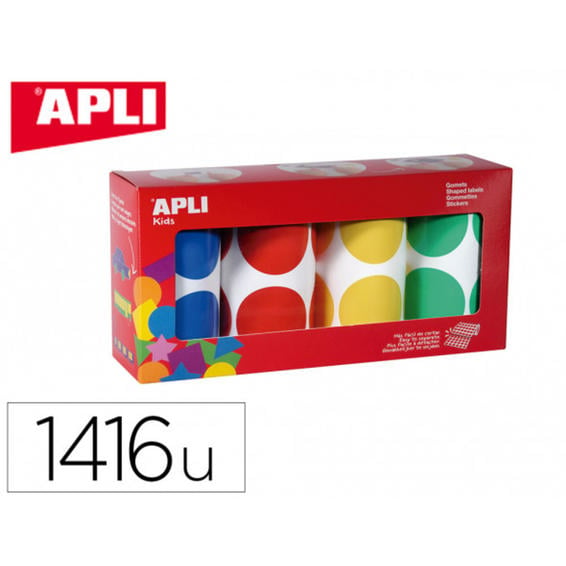 Gomets apli autoadhesivo circulares 45 mm pack de 4 rollos amarillo / azul / rojo / verde 1416 unidades