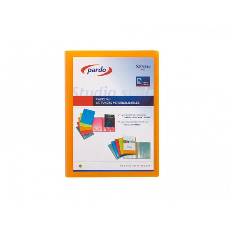 Carpeta pardo escaparate 40 fundas polipropileno con gomas personalizable color naranja rf26525