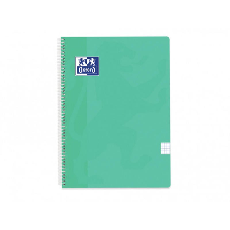 Cuaderno espiral oxford classic tapa plastico folio 80 hojas 90 gr cuadro 4 mm color verde menta pastel