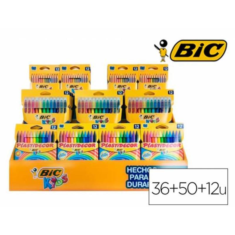 Compra Expositor bic sobremesa mixto plastidecor/tropicolors 36  unidades+regalo 50 cristal azul + 12 rotuladores bic kids