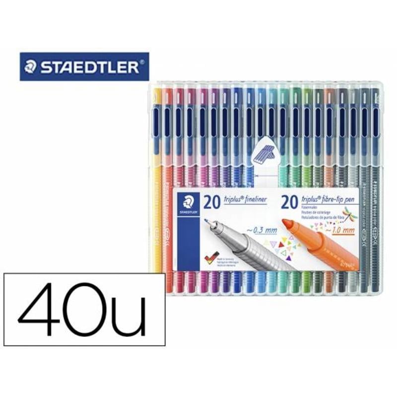 Rotulador staedtler triplus fineliner 334 / color 323 pen estuche 40 unidades colores surtidos