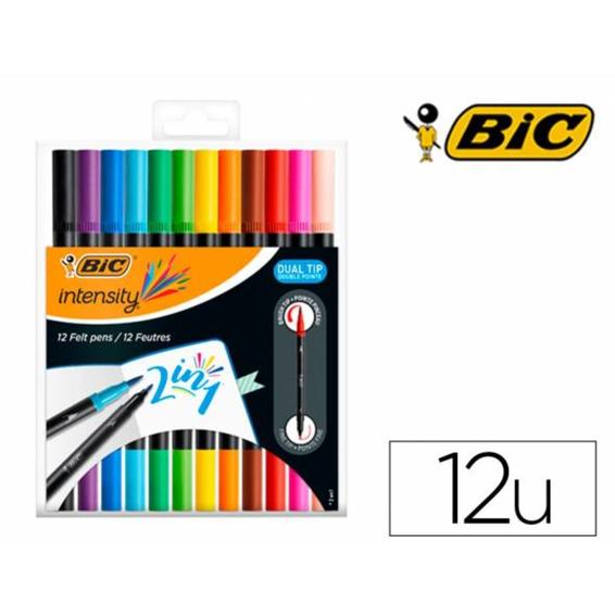 Rotulador bic punta de fibra intensity dual brush estuche de 12 unidades colores surtidos