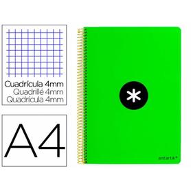 Cuaderno espiral liderpapel a4 antartik tapa dura 80h 100gr cuadro 4mm con margen color verde fluor