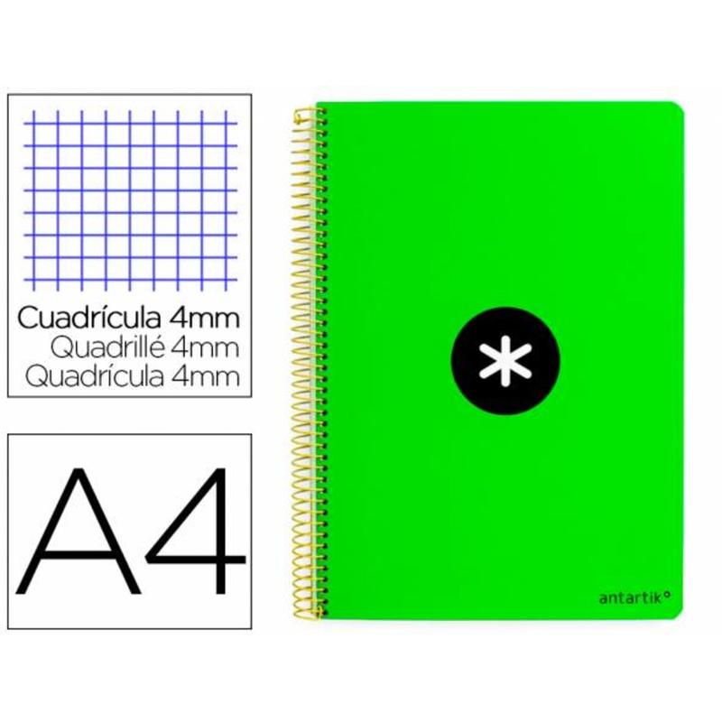 Cuaderno espiral liderpapel a4 antartik tapa dura 80h 100gr cuadro 4mm con margen color verde fluor