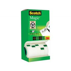 Cinta adhesiva scotch magic 19mm x 33 mt pack de 14 rollos con dispensador de carton