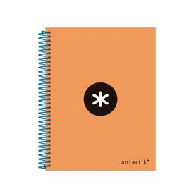 Cuaderno espiral liderpapel a5 micro antartik tapa forrada 120h 100 gr cuadro5mm 5 bandas 6 taladros color naranja flulu