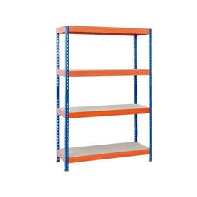 Estanteria metalica ar storage 200x100x60cm 4 estantes 430kg por estante bandejas de maderasin tornillos azul naranja