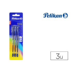 Boligrafo pelikan stick azul blister de 3 unidades
