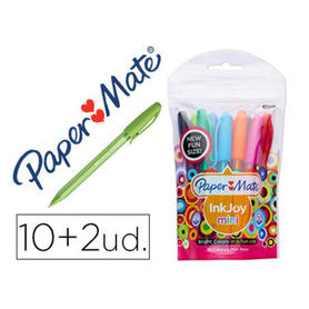 Boligrafo paper mate inkjoy 100 mini punta media trazo 1 mm pack 10 + 2 unidades colores surtidos