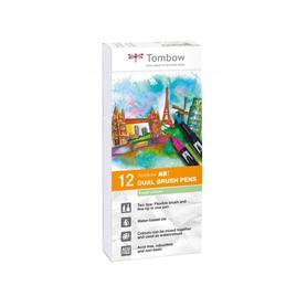 Rotulador tombow acuarelable doble punta pincel colores pastel estuche de 12 unidades colores surtidos