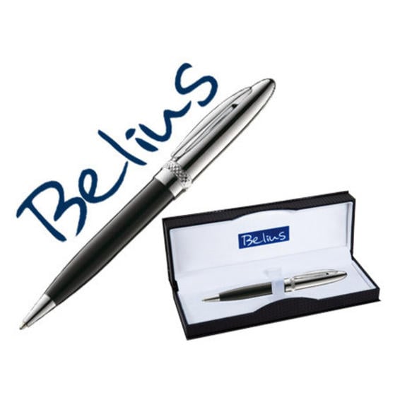 Boligrafo belius brighton negro lacado con detalles cromados en estuche