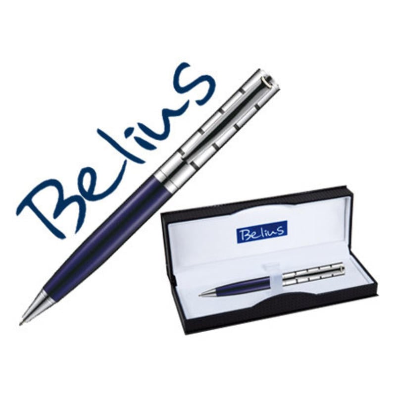 Boligrafo belius copenhague azul lacado y plata en estuche