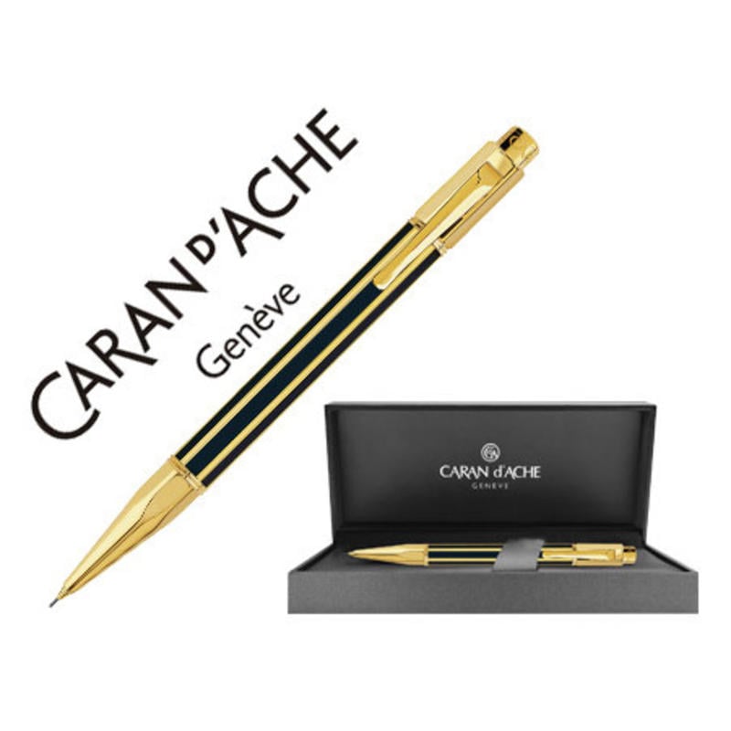 Portaminas caran dache varius 0,7 mm laca china negra placado oro con estuche