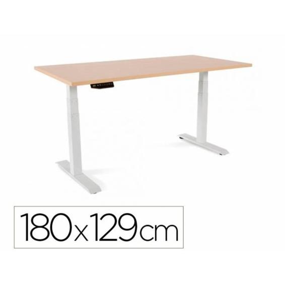 Mesa rocada regulable en altura electricamente hasta 129 cm estructura de acero tablero 180 cm color haya