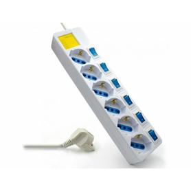 Regleta ewent 6 tomas con interruptor y proteccion contra sobretension longitud de cable 1,5 m color blanco
