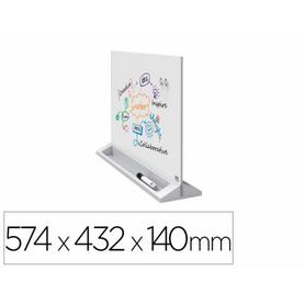 Pizarra blanca nobo cristal magnetica sobremesa doble caracon caballete imanes y rotulador 574x432x140 mm