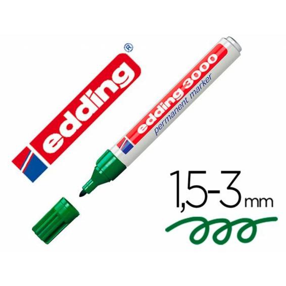 Rotulador edding marcador permanente 3000 n.4 verde punta redonda 1,5-3 mm blister de 1 unidad