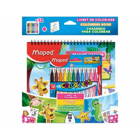 Kit de actividades maped jungla 12 rotuladores color peps + cuaderno de colorear