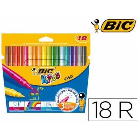 Rotulador bic kids visa estuche de 18 colores tinta base de agua lavable