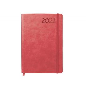 Agenda encuadernada liderpapel mykonos 15x21 cm 2022 dia pagina papel 70 gr piel antigua rayada color rojo