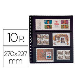 Funda pardo clasificadora de sellos 8 bandas doble cara fondo negro 15 anillas 270 x 297 mm pack de 10 unidades