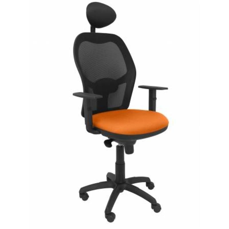 Silla Jorquera malla negra asiento bali naranja con cabecero fijo