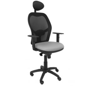 Silla Jorquera malla negra asiento bali gris claro con cabecero fijo