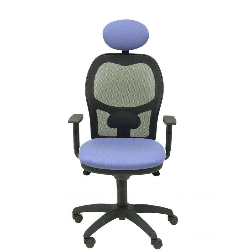 Silla Jorquera malla negra asiento bali azul claro con cabecero fijo