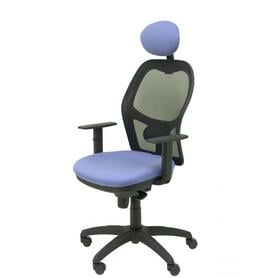 Silla Jorquera malla negra asiento bali azul claro con cabecero fijo