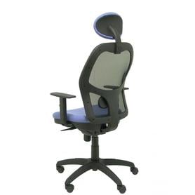 Silla Jorquera malla negra asiento bali azul claro con cabecero fijo