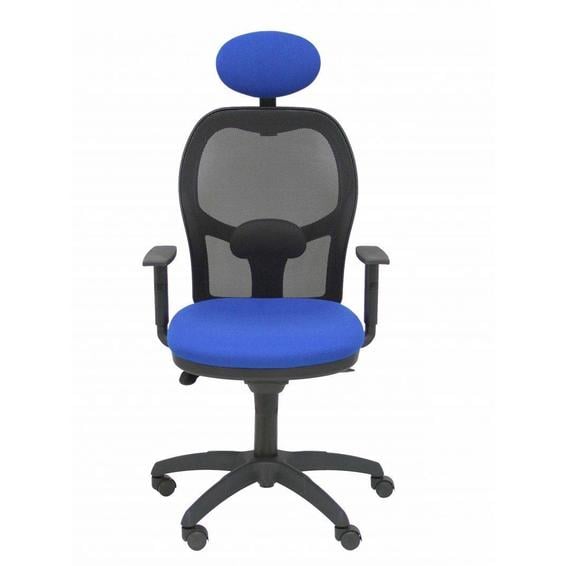 Silla Jorquera malla negra asiento bali azul con cabecero fijo