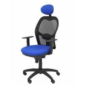 Silla Jorquera malla negra asiento bali azul con cabecero fijo