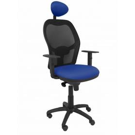 Silla Jorquera malla negra asiento bali azul con cabecero fijo