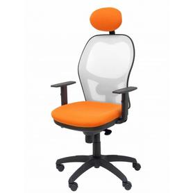 Silla Jorquera malla blanca asiento bali naranja con cabecero fijo