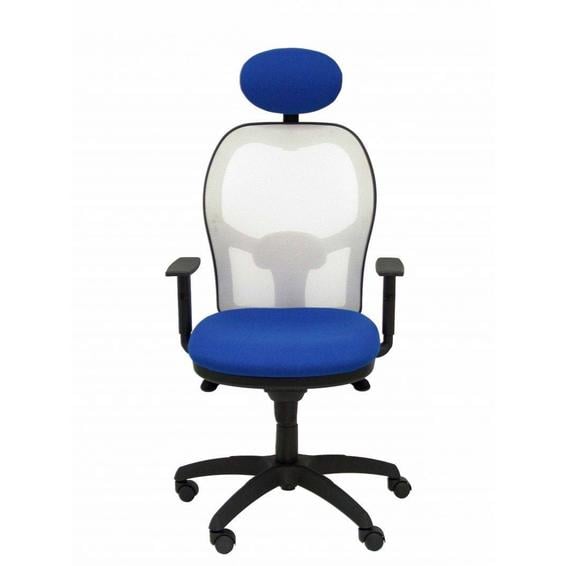 Silla Jorquera malla blanca asiento bali azul con cabecero fijo