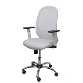 Silla Cilanco blanca malla blanca asto similpiel gris brazo reg. base crom RP