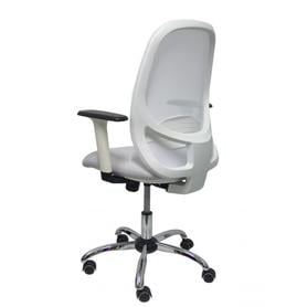 Silla Cilanco blanca malla blanca asto similpiel gris brazo reg. base crom RP