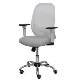 Silla Cilanco blanca malla blanca asiento bali gris brazo regulable base cromada ruedas de parqué