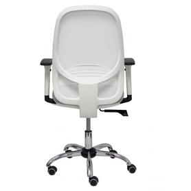 Silla Cilanco blanca malla blanca asiento bali gris brazo regulable base cromada ruedas de parqué