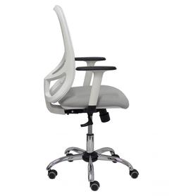 Silla Cilanco blanca malla blanca asiento bali gris brazo regulable base cromada ruedas de parqué