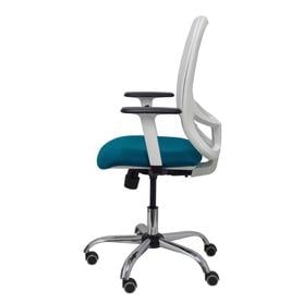 Silla Cilanco blanca malla blanca asiento bali verde brazo regulable base cromada ruedas de parqué