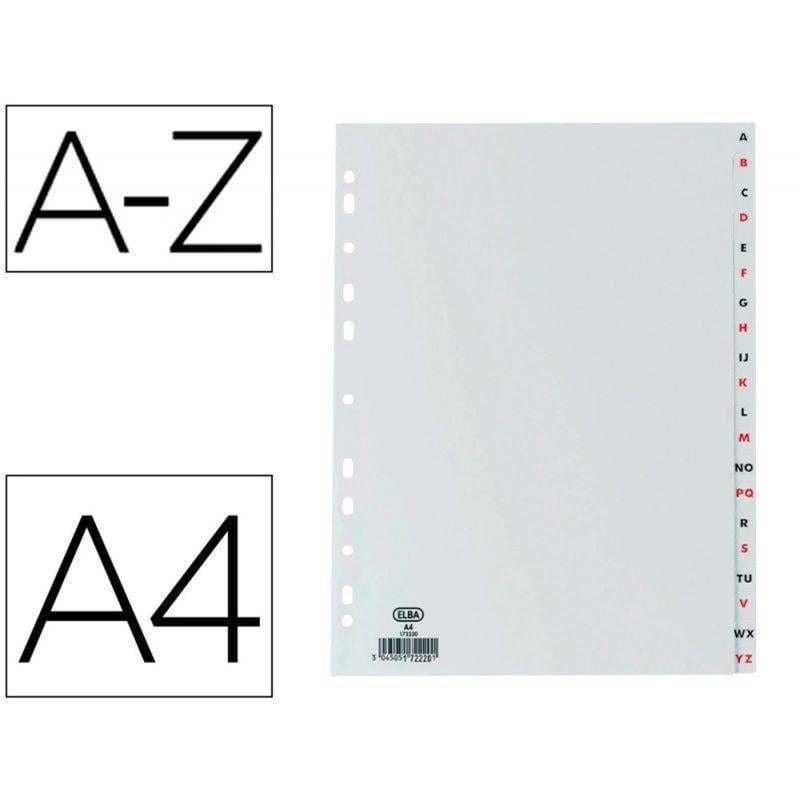 Separador alfabetico elba plastico 120 mc folio 16 taladros a-z gris