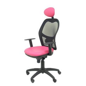 Silla Jorquera malla negra asiento similpiel rosa con cabecero fijo